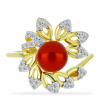  Arannyal Bevont Ezüst Gyűrű Vörös Édesvízi Gyönggyel és Fehér Topázzal, Y58417/57