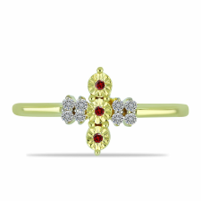  Arannyal Bevont Ezüst Gyűrű Vörös Gyémánttal és Fehér Gyémánttal, Y59429/57 gyűrű