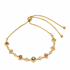 Arannyal Bevont Ezüst Karkötő Pelmadulla-i Szivárvány Turmalinnal és Fehér Topázzal, PCY11054 karkötő