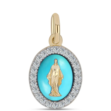  Arannyal Bevont Ezüst Medál Csipkerózsika Türkizzel és Fehér Topázzal, Y62302 medál