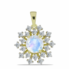  Arannyal Bevont Ezüst Medál Szivárvány Holdkővel és Fehér Topázzal, Y61476 medál
