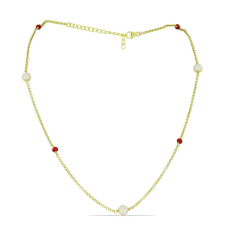  Arannyal Bevont Ezüst Nyaklánc Fehér Édesvízi Tenyésztett Gyönggyel és Madagaszkári Rubinnal, Y59312 nyaklánc