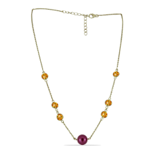  Arannyal Bevont Ezüst Nyaklánc Lila színű Édesvízi Gyönggyel és Ural Citrinnel, Y59021 nyaklánc