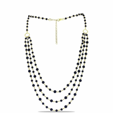  Arannyal Bevont Ezüst Nyaklánc Suwari Fekete Onixszal, Y60335 nyaklánc