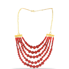  Arannyal Bevont Ezüst Nyaklánc Vörös Szivacs Korallal, Y50461 nyaklánc