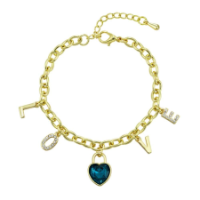  Arannyal bevont kék szíves LOVE charm karkötő (0267.) karkötő