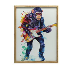 ARANY ALUMÍNIUM KERETES FALI PLAKÁT MAJOM GItárral 40X50 CM grafika, keretezett kép