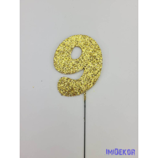  Arany csillámos szám drót pálcán - 9 dekorációs kellék