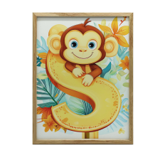 ARANY KERETES PLAKÁT FALRA MERRY MONKEY LETTER S 30x40 CM grafika, keretezett kép