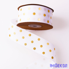  Arany pöttyös ripsz szalag 38mm x 20m - Fehér szalag, masni
