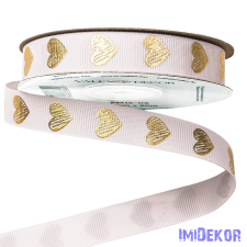  Arany szívecskés ripsz szalag 16mm x 20m - Fehér dekorációs kellék