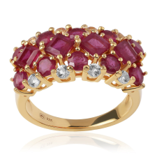  Aranyozott Ezüst Gyűrű - Mozambiquei Rubin és Fehér Topáz gyűrű