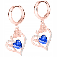  Aranyozott Kék Szívek Rózsákkal Fülbevaló, Virágok, Szív, Rózsák, 925 EZÜST fülbevaló