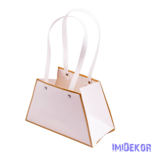  Aranyszélű trapéz virág táska 21x10x13cm - Fehér dekorációs kellék