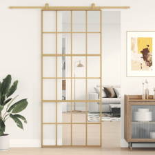 aranyszínű átlátszó ESG üveg és alumínium tolóajtó 90 x 205 cm építőanyag