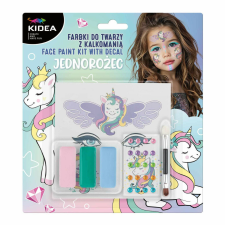 Arcfesték, tégelyes, 8 db-os, tetoválással és strasszkövekkel, unikornis mintás, Kidea arcfesték