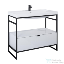 Arezzo design NEBO alsószekrény 100 cm-es, 1 fiókkal, fényes fehér, matt fekete (2 doboz) AR-168673SET fürdőszoba bútor