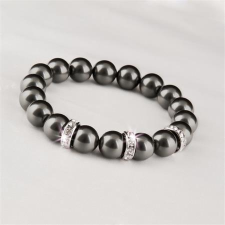 ART CRYSTELLA ®M, 10mm, Karkötő, fekete SWAROVSKI® gyöngyből, fehér rondella kristállyal karkötő