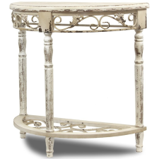 Art-Pol Provence krémfehér félkör koptatott fa kisasztal kecsesen faragott lábakkal 78x82x38cm bútor