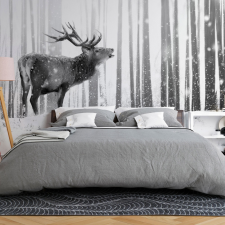 Artgeist Fotótapéta - Deer in the Snow (Black and White) 250x175 grafika, keretezett kép