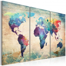 Artgeist Kép - Rainbow-színű térkép - triptych grafika, keretezett kép