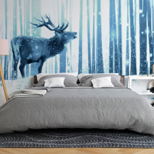 Artgeist Öntapadó fotótapéta - Deer in the Snow (Blue) 392x280 grafika, keretezett kép
