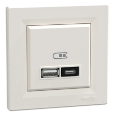  ASFORA Dupla USB töltő, A+C, 21W, kerettel, bézs EPH2700523 Schneider villanyszerelés