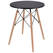  Asztal 60x60 cm, kerek lap, fekete, természetes színű lábak 41215 kerti bútor