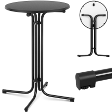  Asztal, kerek, magas, összecsukható bárasztal, átmérő 70 cm, magasság 110 cm, fekete bútor