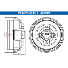 ATE fékdob ATE 24.0220-0049.1 autóalkatrész