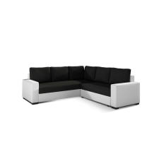 Atlasz sarokkanapé 130x200cm-es fekvőfelülettel Fehér bőr -fekete szövet, Balos bútor