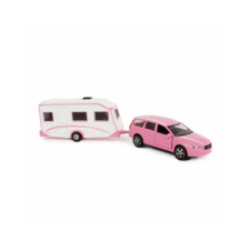 Autó lakókocsival pink Volvo autópálya és játékautó