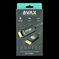 AVAX AV601 DisplayPort - HDMI 2.0 Kábel 2m - Fekete kábel és adapter