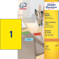 Avery Etikett címke, 210x297mm, 3473 100 címke/ív 100ív/doboz, avery sárga etikett