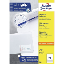Avery Etikett címke, 70 x37mm, univerzális, 24 címke/ív, 100 ív/doboz, Avery fehér etikett