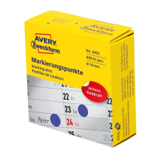 Avery Etikett címke, o10mm, tekercses jelölőpont adagoló dobozban 800 címke/doboz, Avery kék etikett