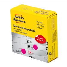 Avery Etikett címke, o10mm, tekercses jelölőpont adagoló dobozban 800 címke/doboz, Avery rózsaszín etikett