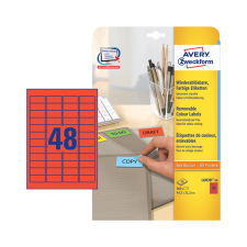 Avery zweckform 45,7*21,2 mm-es Avery Zweckform A4 íves etikett címke, piros színű (20 ív/doboz) etikett