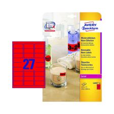 Avery zweckform 63,5*29,6 mm-es Avery Zweckform A4 íves etikett címke, neon piros színű (25 ív/doboz) etikett