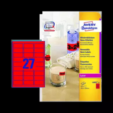 Avery zweckform 63.5 mm x 29.6 mm Papír Íves etikett címke  Neon piros  ( 25 ív/doboz ) etikett