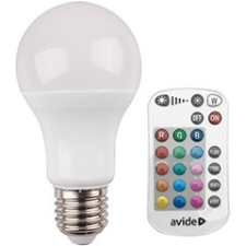 Avide LED lámpa E27 (9W/240°) Körte - RGB+WW+IR távirányítható izzó