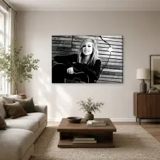  Avril Lavigne fekete-fehér fotó akusztikus gitárral vászonkép dekoráció