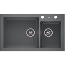 Axis A-POINT 140 kétmedencés gránit mosogató automata dugóemelő, szifonnal, szürke, beépíthető mosogatótálca