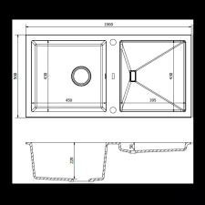 Axis SLIDE 200 gránit mosogató automata dugóemelő, szifonnal, fekete, beépíthető mosogatótálca