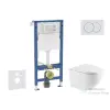 AXO Geberit Duofix Basic falra szerelhető WC szett, Kielle OUDEE Vortex rimless+ WC softclose ülőkével, Geberit Delta 01 alpesi fehér nyomólappal, fehér SANI11CA31120