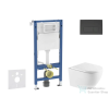 AXO Geberit Duofix Basic falra szerelhető WC szett, Kielle OUDEE Vortex rimless+ WC softclose ülőkével, Geberit Delta 50 matt fekete nyomólappal, fehér SANI11CA5178