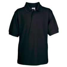 B&amp;C BCPK486 gyerek, rövid ujjú galléros pamut póló, Black-7/8 gyerek póló