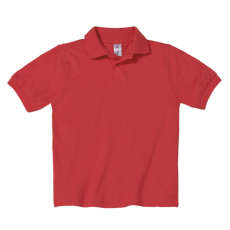 B&C BCPK486 gyerek, rövid ujjú galléros pamut póló, Red-12/14
