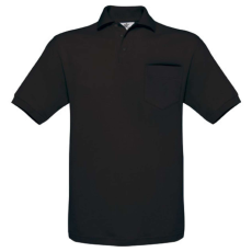 B&C BCPU415 mellzsebes rövid ujjú galléros piké férfi póló, Black-L