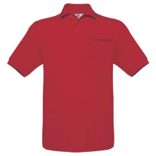 B&amp;C BCPU415 mellzsebes rövid ujjú galléros piké férfi póló, Red-XL férfi póló